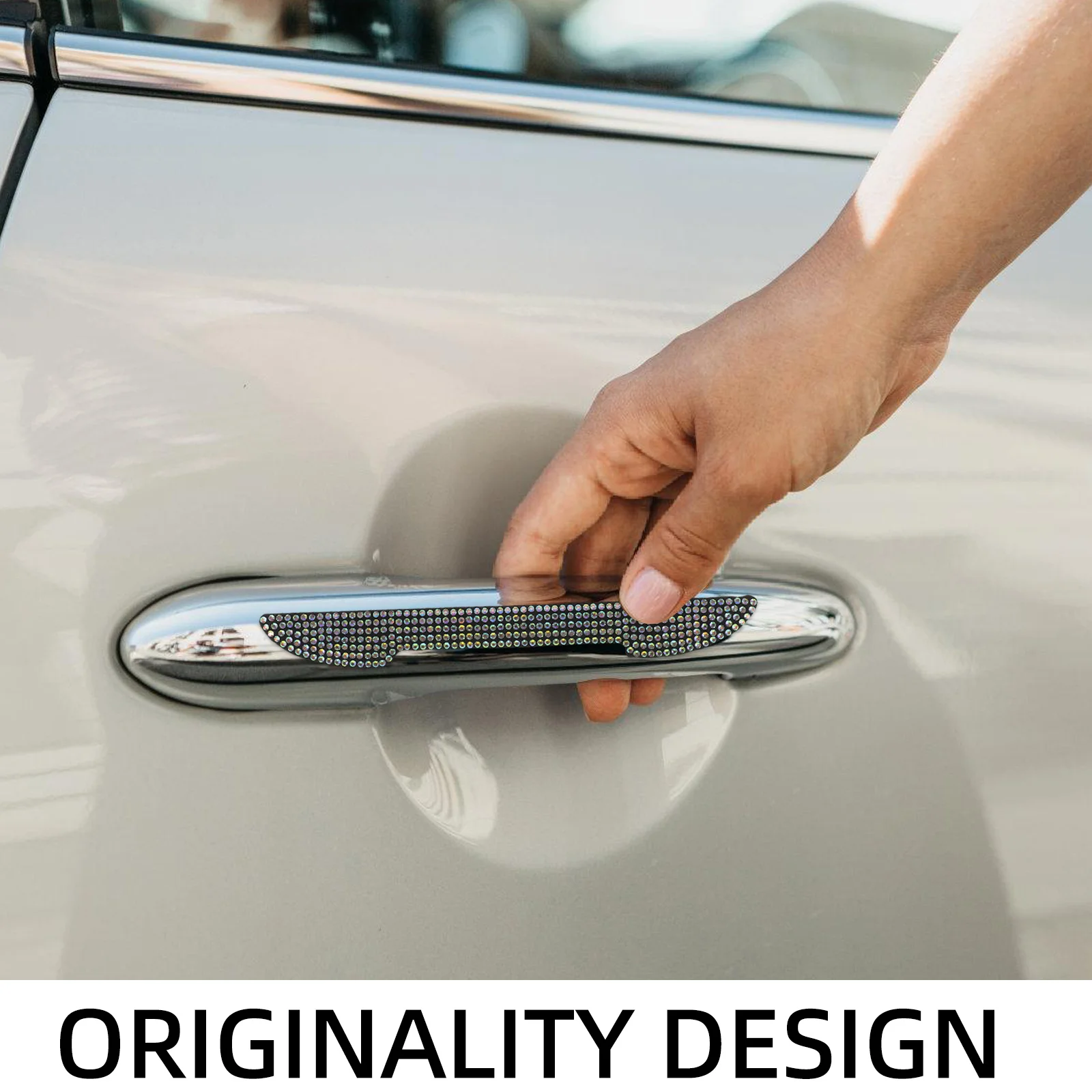 

4Pcs Car Door Handle Protectors PU Rhinestone Door Edge Guards Anti Scratch Car Bumper Guard Bling Accessories