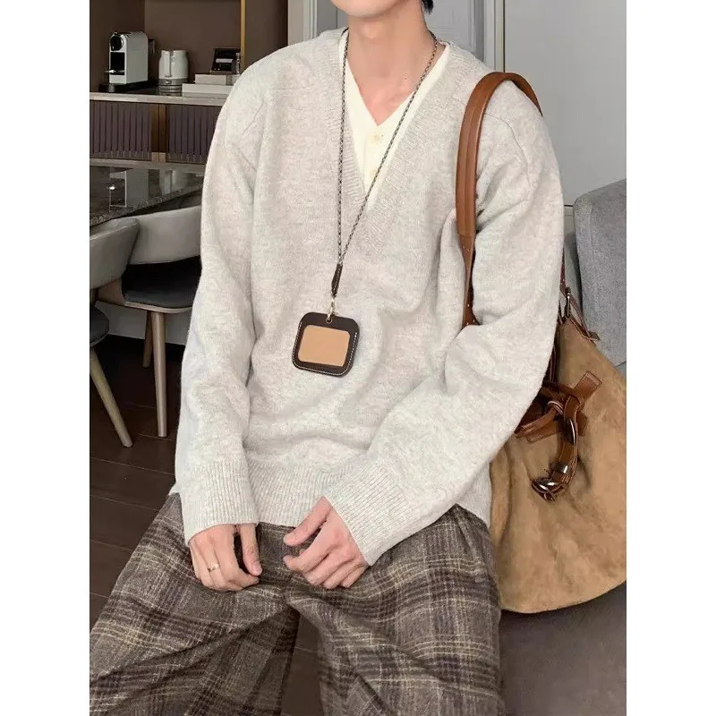 Suéter de Punto para Hombre, Cseta Interior de Dos Piezas Falsa, Estilo Retro, Material de Alta Calidad, Fácil de Deformar