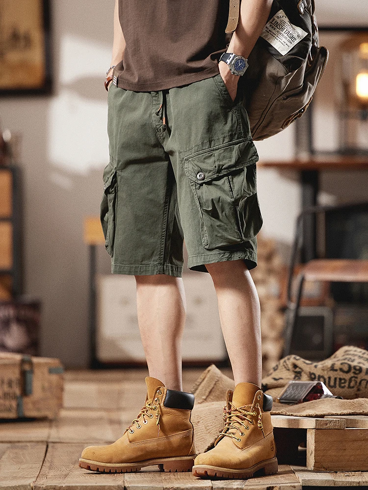 

Американская рабочая одежда orts Мужские летние крутые повседневные свободные брюки прямого кроя со средней талией и множеством карманов в пять четвертей