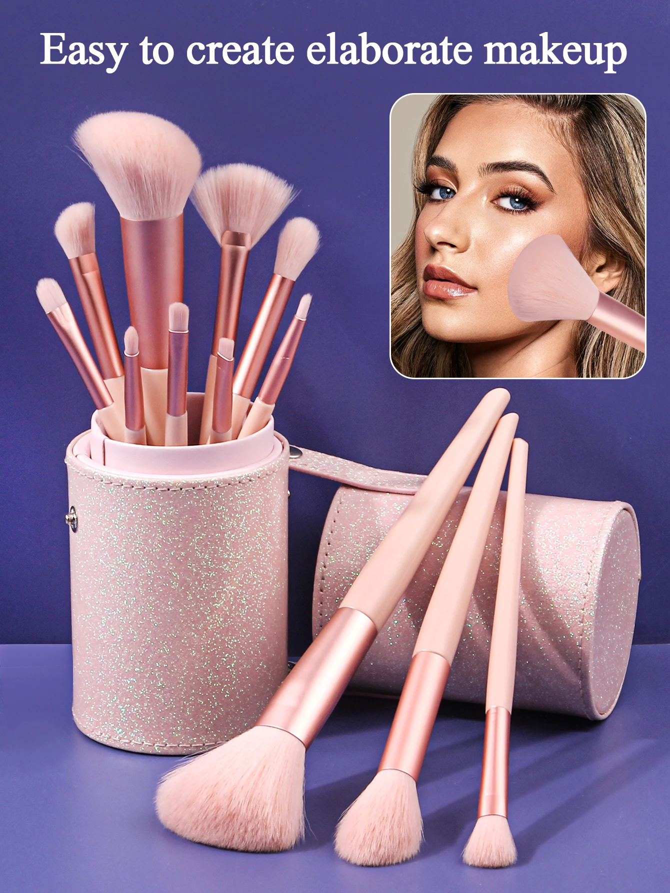 Multi-Function Cosmetic Brush Set, 12pcs pink Fiber Makeup Brush Kit For Women With top Makeup brush storage bucket