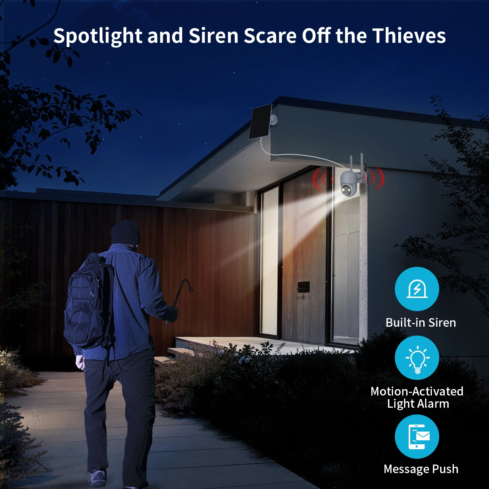 XVIM 2-Pack 5MP Câmera de segurança externa sem fio movida a energia solar IP65 à prova d'água 360 °   Áudio bidirecional de visão noturna colorida Pan/Tilt