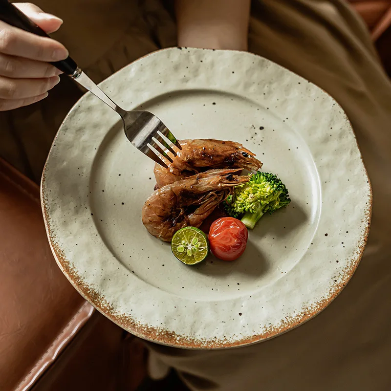 

Каменная тарелка ручной работы, нерегулярная керамическая тарелка в стиле ретро для домашней столовой, сервировки десертов