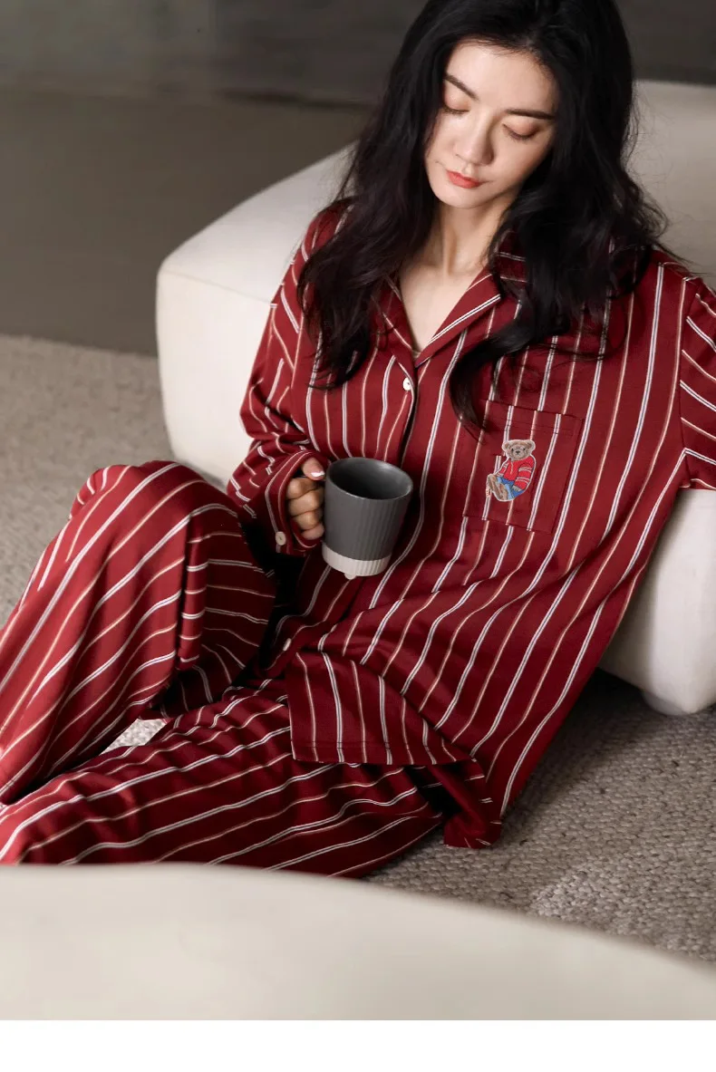 Pure Cotton Red Couple Pajamas, Newlywed Wedding Set, Spring and Autumn Long Sleeved Thin Men's and Women's Home Clothes