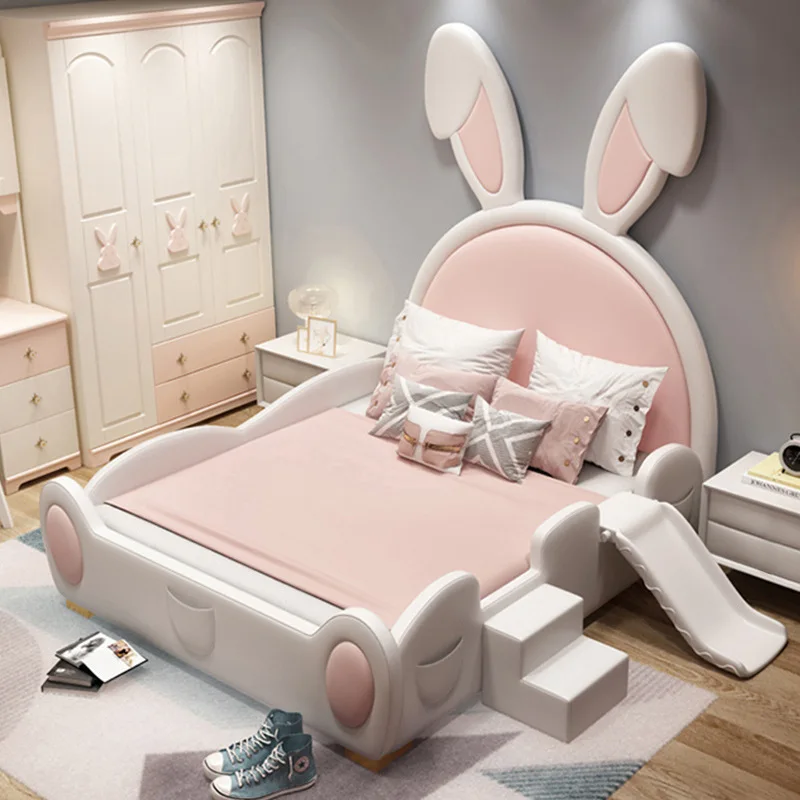 #For Cute Rabbit Bed Girls Modern Pop Children's Bed with Guardrail Soft Leather Storage Children's Bed Set Furniture Bedroom