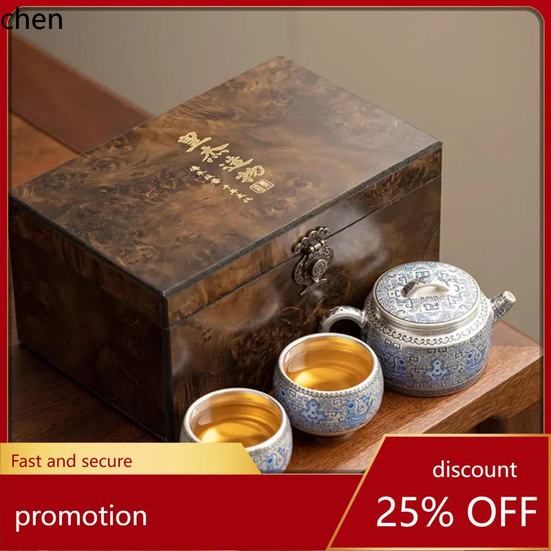 

H1 gilt silver teapot kung fu tea set suit one pot two cups han tile xuanbird pot high-end gift gift