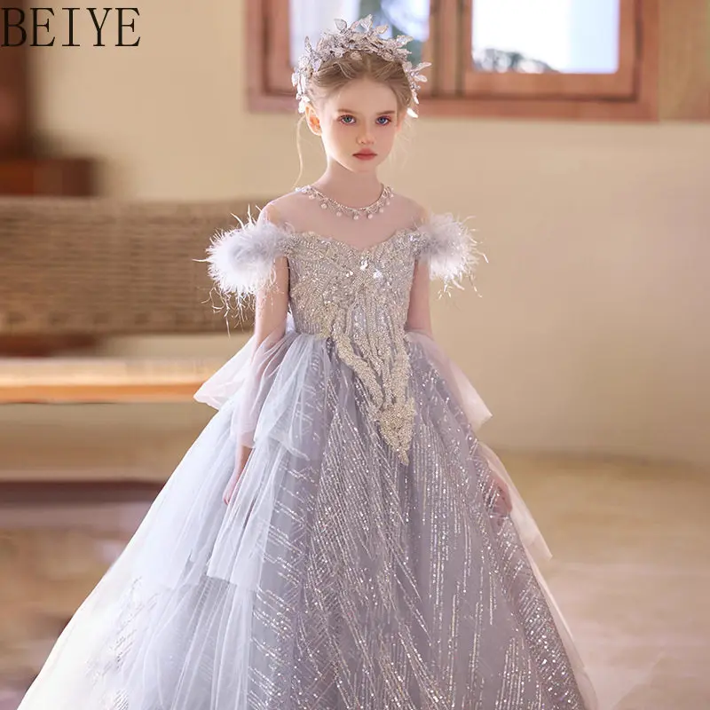

Host Beautiful Princess Dress for Girl High End Light Luxury Piano Performance Clothes Summer Children's Elegant Formal Dress