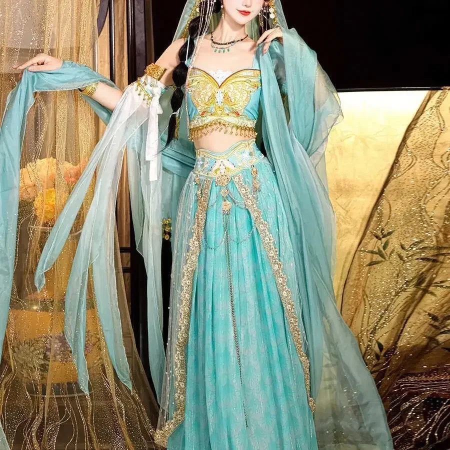 

Элегантный комплект танцевального костюма принцессы в западном регионе в стиле ретро, традиционный Дуньхуан, летающая фея, экзотический стиль, новый китайский ханьфу