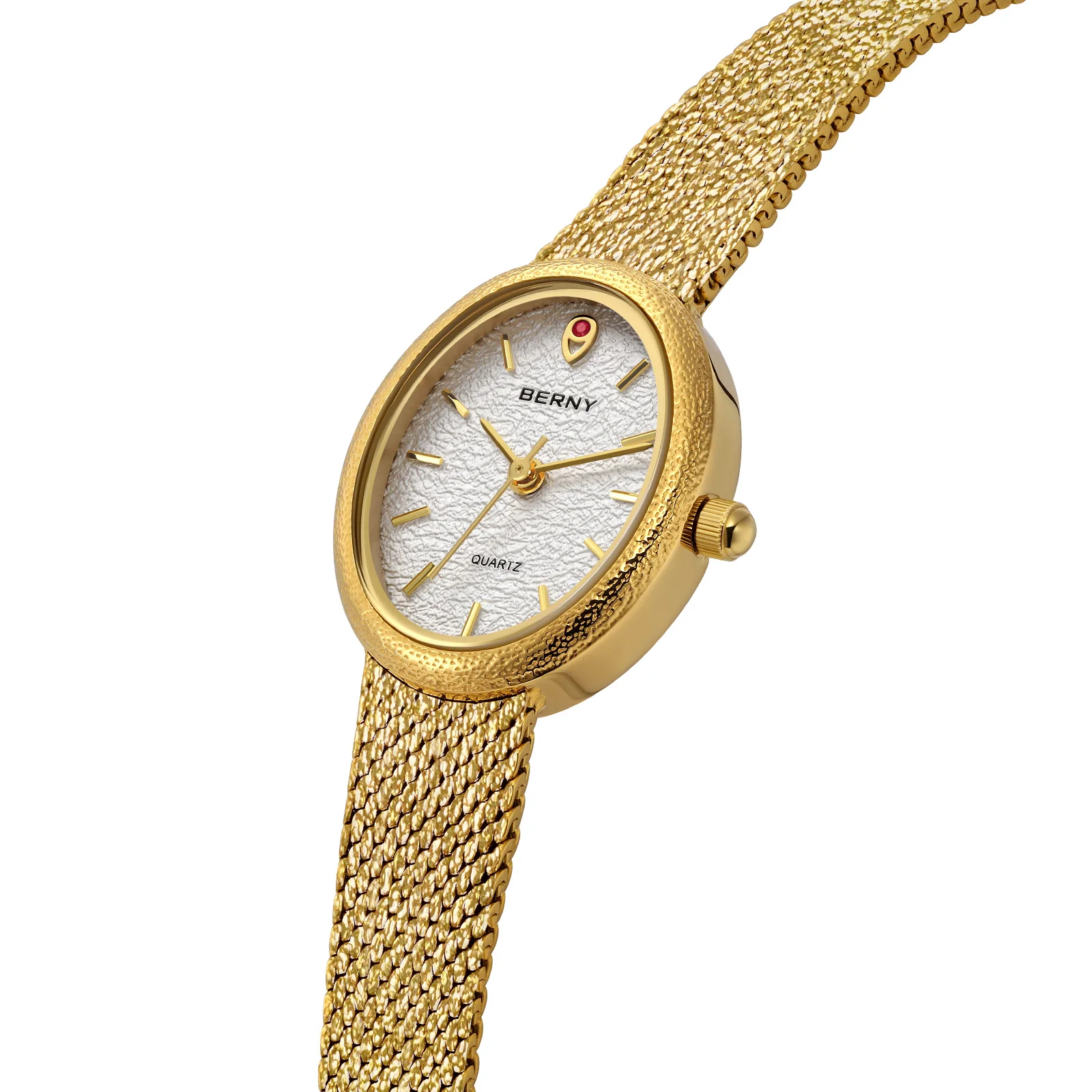 BERNY Women's Watches Fashion Luxury Ladies Golden Quartz Wristwatch Full Stainless Steel Oval Case Casual Dress Wristwatch