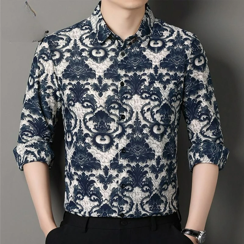 

Winter New Long Sleeve Fleece Warm Shirt Men's Casual Printed Shirt