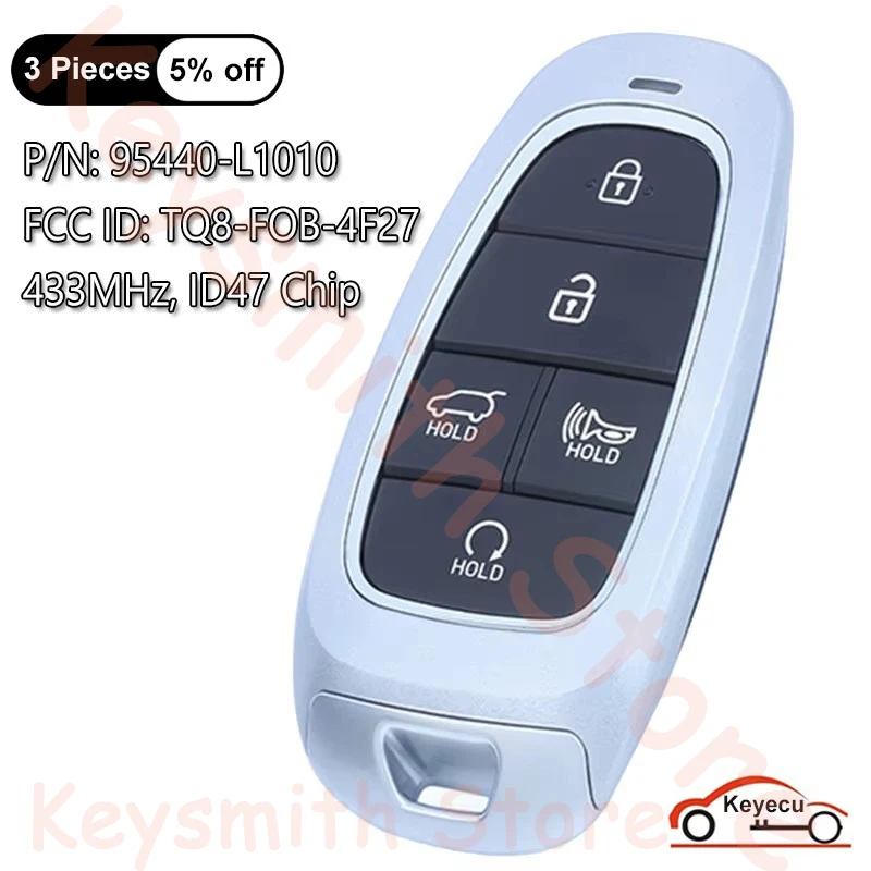 KEYECU 5 Buttons 433MHz ID47 Chip for Hyundai Sonata 2019 2020 2021 Auto Smart Remote Key Fob 95440-L1010 FCC ID: TQ8-FOB-4F27