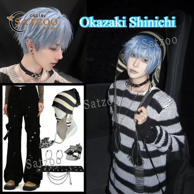 Anime NANA Okazaki Shinichi Cosplay Costume Unisex Stripe Knitted Sweater 11PCS Set Costume Wig Cap ornaments Halloween