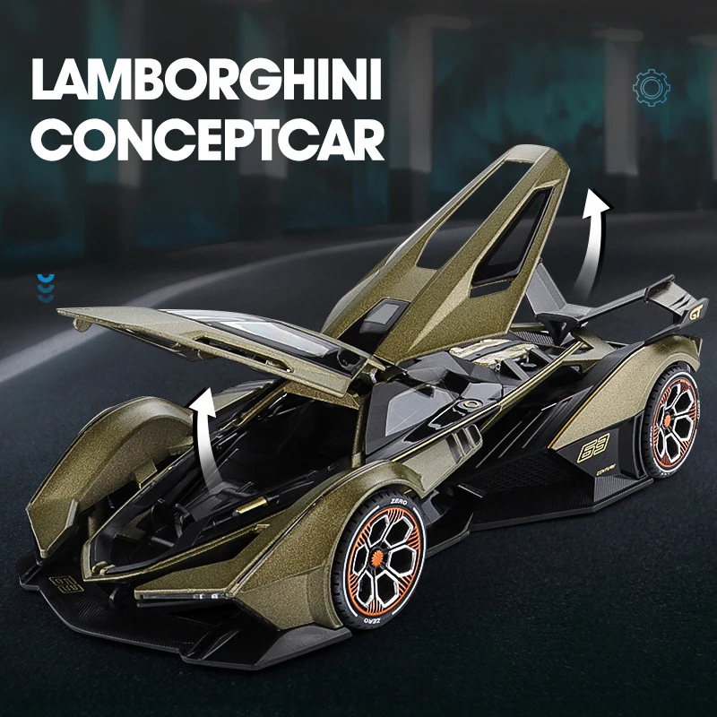 1: 22 Simulation Of Super Sport Car Model Future Racing Toys Light Open Doors Simulation V12 Engine Mixed Metal  Collection Gift