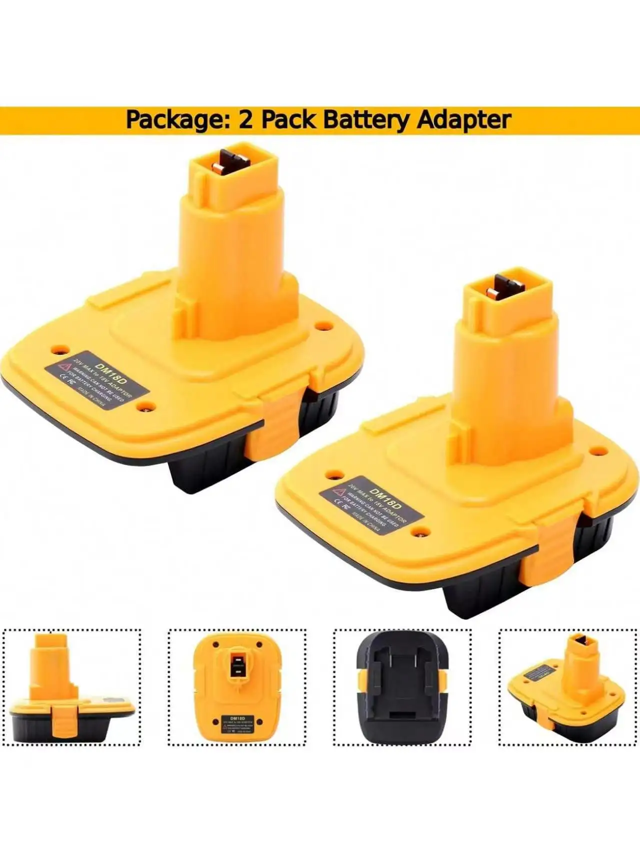 2-Pack DM18D Adapter Compatible with De-walt 18V Tools, Adapter Compatible with De-walt 20V MAX & Compatible with Mil-waukee 18V Red Tools Lithium Battery to Replace for DW 18V NiCad Battery