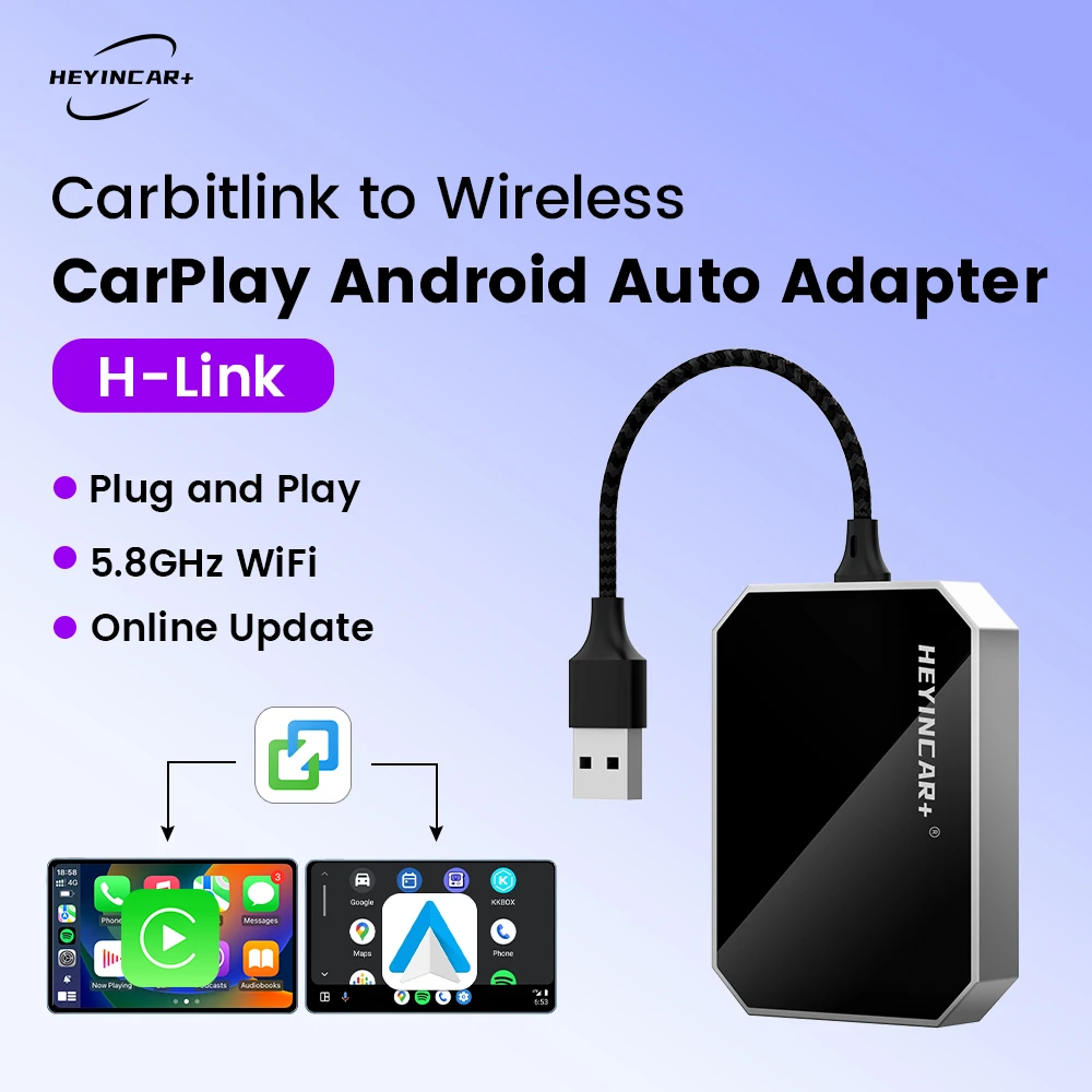 HEYINCAR Carbitlink 吉利長安Jetouro用 簡単迅速接続 ワイヤレスCarPlay Android Autoアダプター