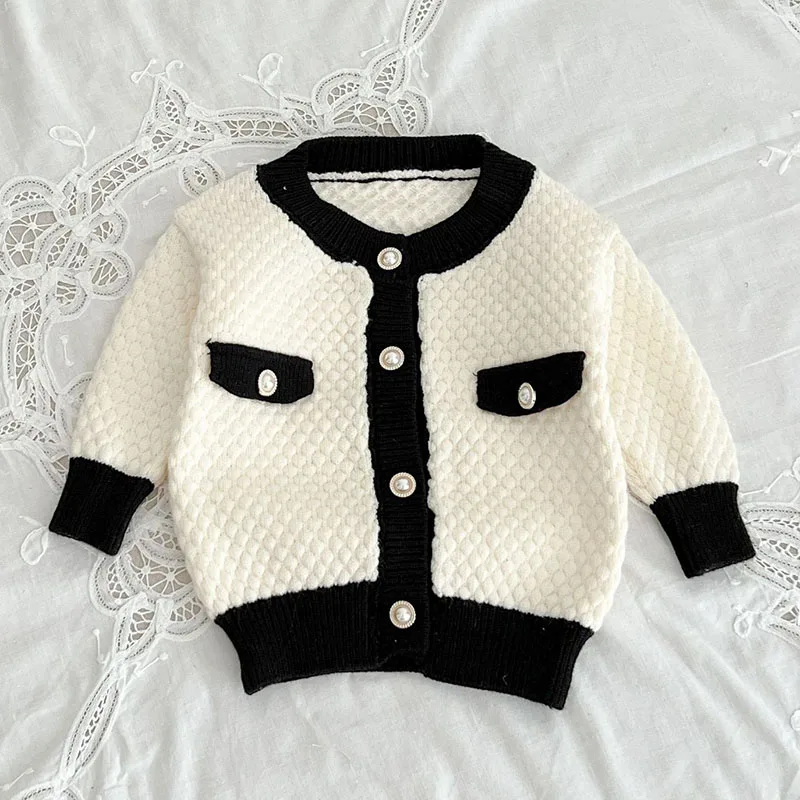 Autumn Winter Children Knitted Clothing Suit Long Sleeved Knitted Cardigan Coat+Jumpsuit Toddler Baby Girls Clothes Set