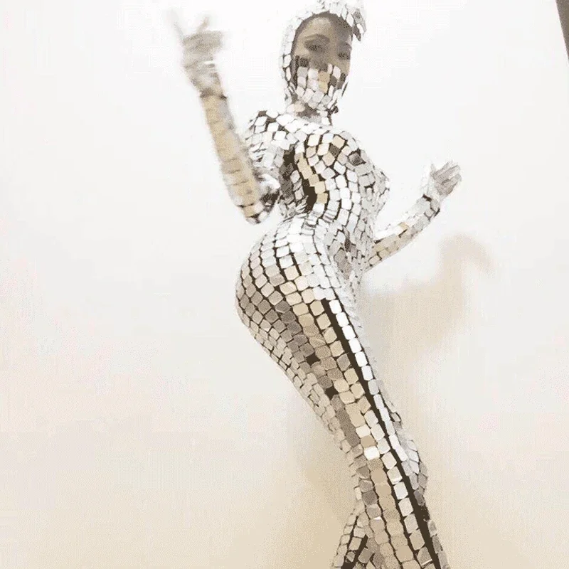 Kostium na imprezę, elastyczne lustrzane okulary, kostium do cosplayu, rekwizyty do mechanicznego tańca, kostium odblaskowy z lustrami