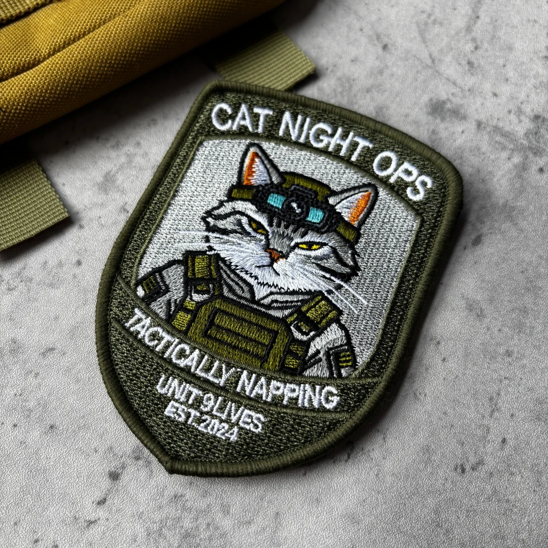Cat Night Ops Patch Taktischer Katzen-Moral-Patch Taktisch besticktes Klett-Militärabzeichen für Rucksack und Kleidung – Detail 6