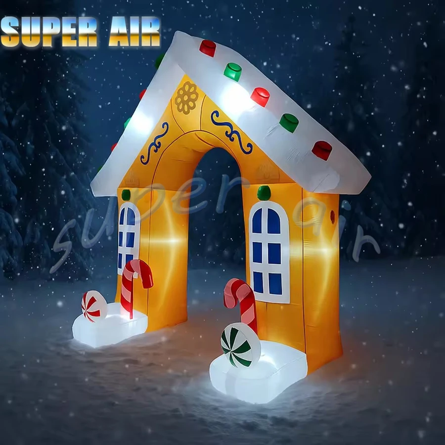 중국산 특별 디자인 풍선 장난감 진저브레드 하우스 아치 크리스마스 마당 장식 조명 크리스마스 용품 가정용