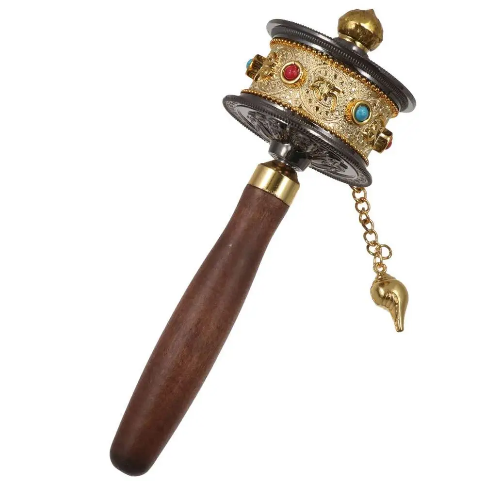 Hand Cranking Tibetan Prayer Wheel Double Bearing Colourful Turn Praying Instrument Rotatable Spinning Drum Religious Ornament