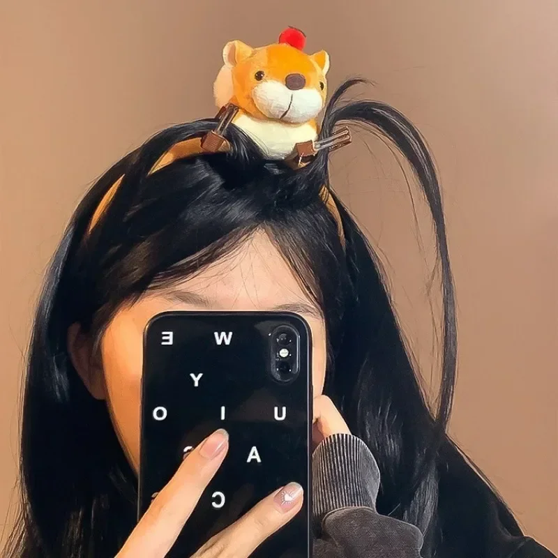 Cute Cartoon Squirrel Plush Hairband Face Wash Headband Doll Headwear Hoop for Women Hair Accessories Hairstyle Fixing Tool