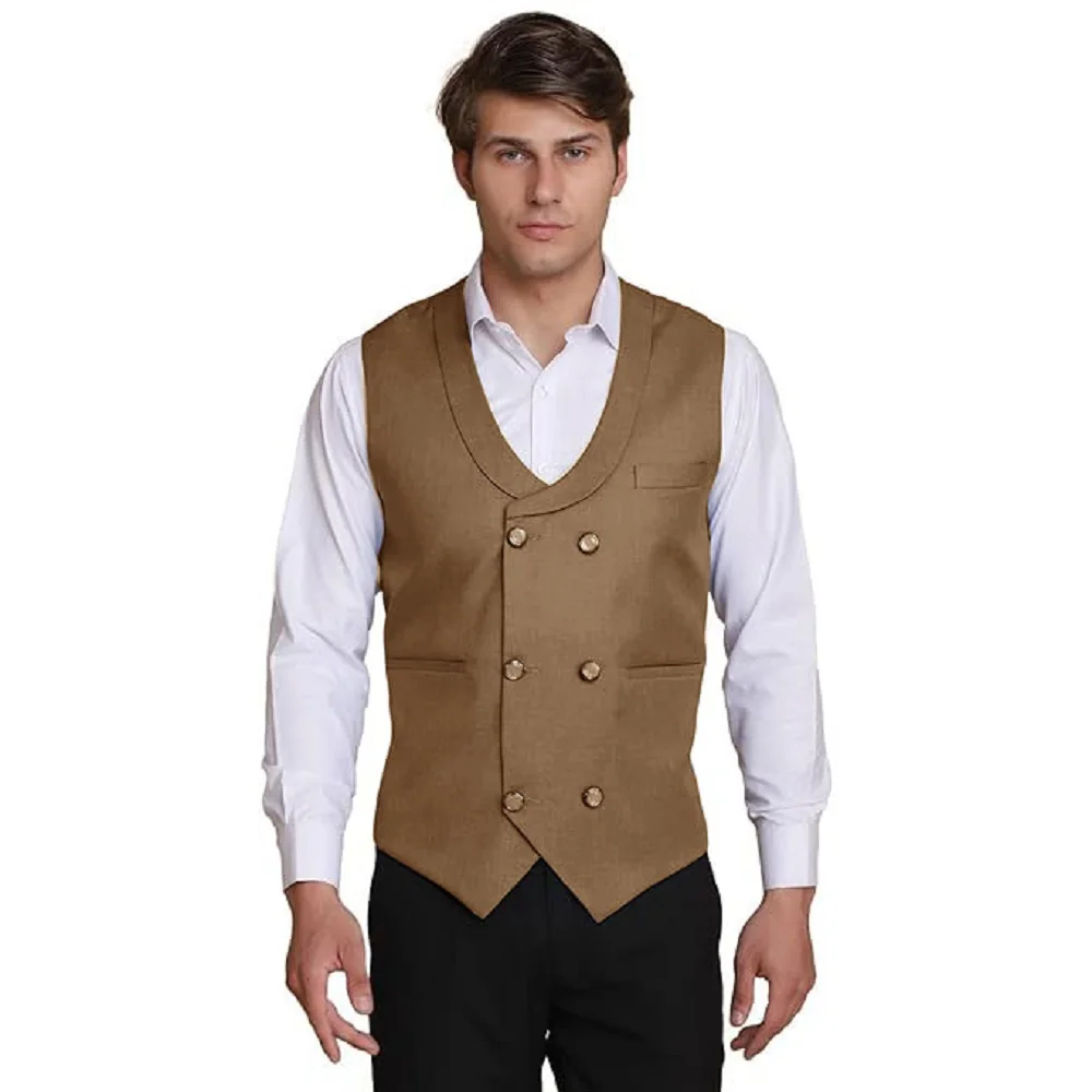 

Men's Suit Vest Double Breasted Business Jackets Man Vests for Men Work Wear Suits Male Clothes Gilet Formal Working Summer