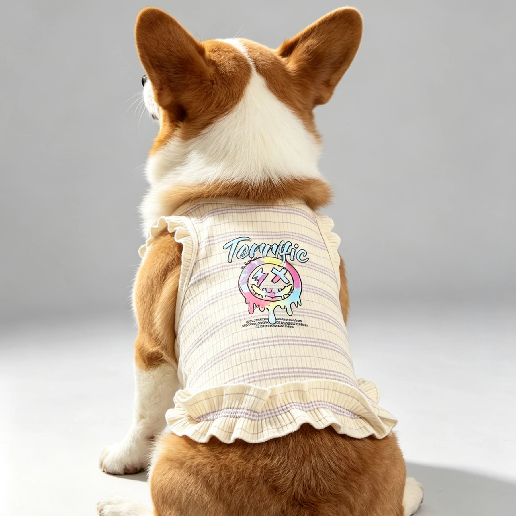 1PC Cute Ruffled Striped Summer Dog Tank Top Breathable Ribbed Knit Puppy Vest Sweet Frilly Pet Clothes for Small Dogs