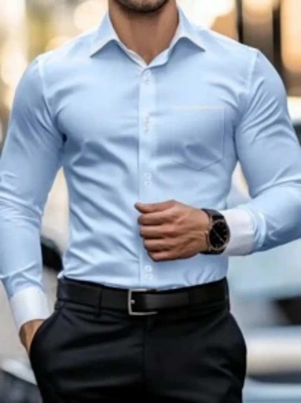 Men's Solid Color Business Color Block Collar Long Sleeved Shirt with Minimalist Style Suitable for Daily Wear, Slim Fit and Wri