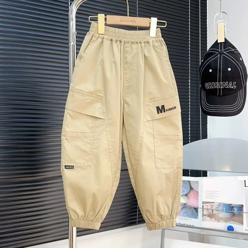 Boys Cargo Pants 2023 Summer Boys Trousers Casual Kids Sport Pants Teenage Children Clothes for 3-13Year Boys Solid Color Pants