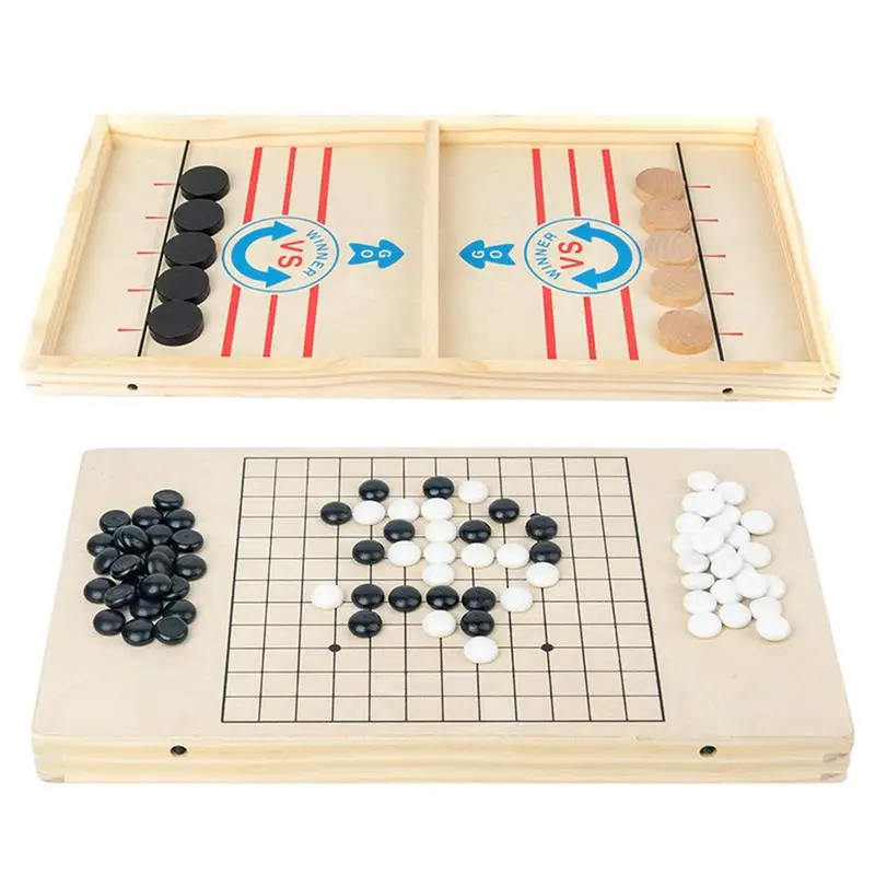 Slingshot Puck Game Interactive Wooden Fast-Paced Sling Puck Game Double-Side Chess Board Game For Gobang Portable Hockey Table