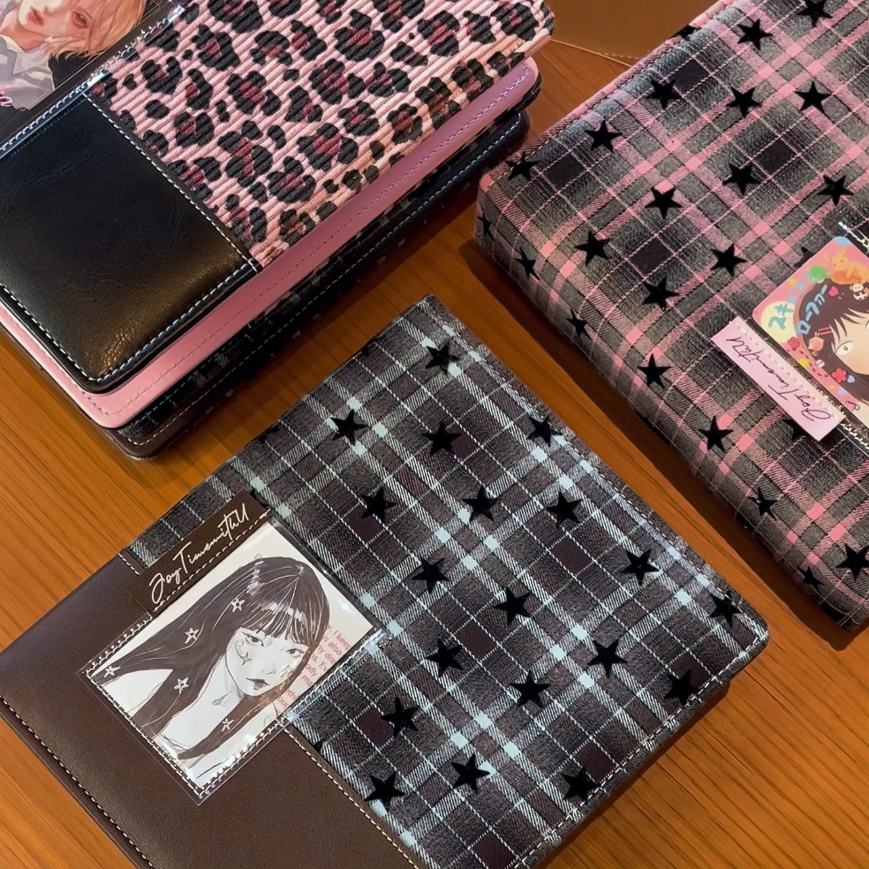 A5 Denim Plaid Card Binder | 6-Ring 4-Pocket Pages | K-pop Photocard Holder Album with Charm & Front Cover Window Cute Scrapbook
