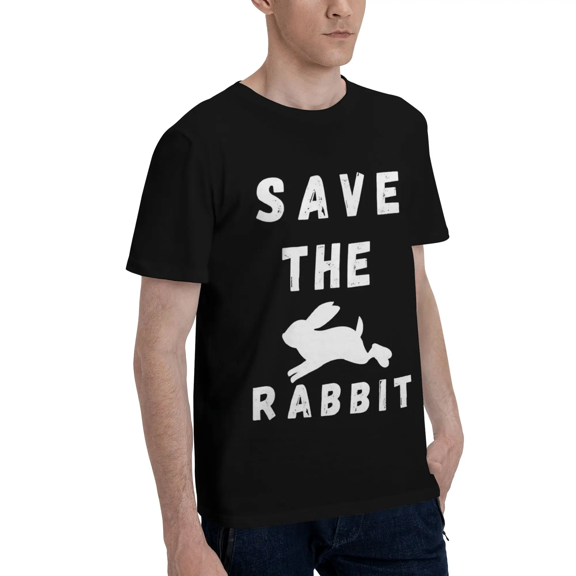 Save the rabbit Men T Shirts Protection Animal  Humorous Tees Short Sleeve O Neck 100% Cotton Gift Idea Tops T-Shirt
