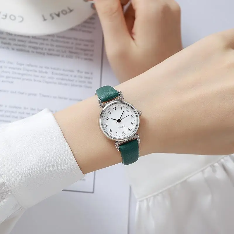 Fashion literary fan belt small round watch quartz gift watch for girls