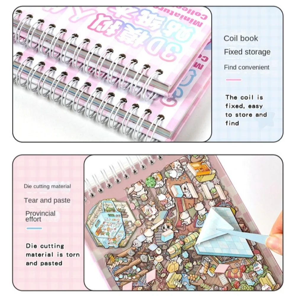 New Cartoon 3D Landscape Sticker Book DIY 40 Sheets Miniature Scene Stickers Kit 20 Scenes Pocket Sticker for Students Kids