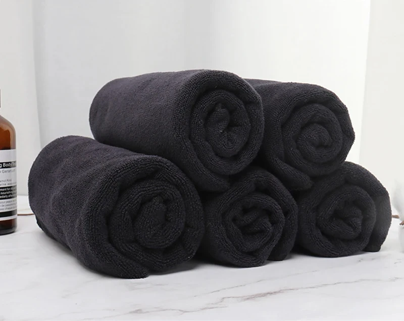 5-teiliges Set schwarzer, bleichmittelbeständiger Mikrofaser-Handtücher für Schönheitssalons, Haartrocknung, Zuhause, Hotel, Resort, Spa – Detail 10