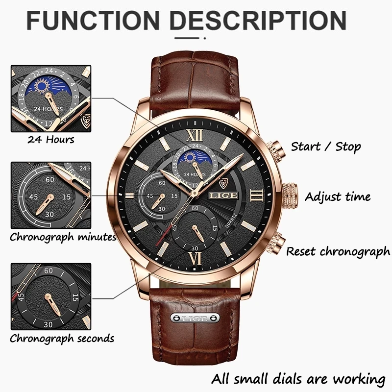 2023 LIGE Men\'s Watches Top Brand Luxury Men Wrist Watch Leather Quartz Watch Sports Waterproof Male Clock Relogio Masculino+Box