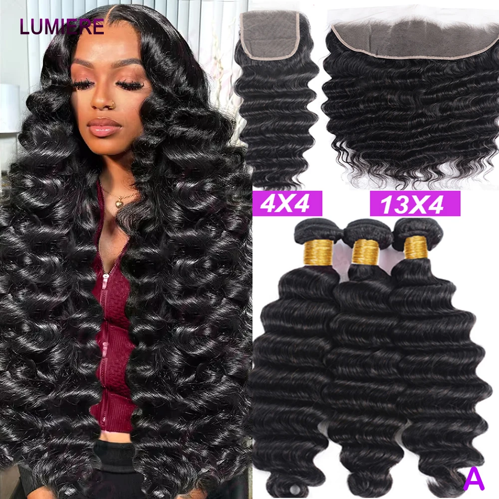 30'' Wholesale Loose Deep Wave Human Hair Bundle With Closure Frontal HD Transparent Raw Virgin Peruvian 16A Hair Extension