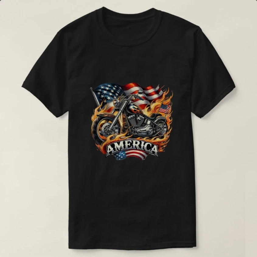 

Retro Vintage American USA Flag Flames Motorcycles T-Shirt 100% Cotton O-Neck Short Sleeve Summer Casual Mens T-shirt Streetwear