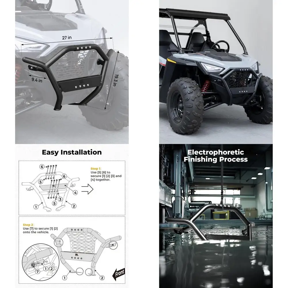 

Передний бампер UTV, совместимый с Polaris RZR 200 2022-2026, электрофоретическая отделка, предварительно просверленный для освещения, полная передняя защита