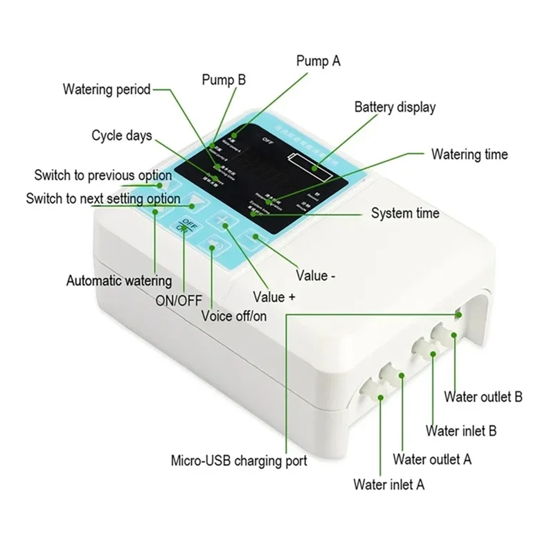 

ABKP-Dual Pump Controller Automatic Dripper For Watering Garden Plants With Solar Charging , Smart Voice Function