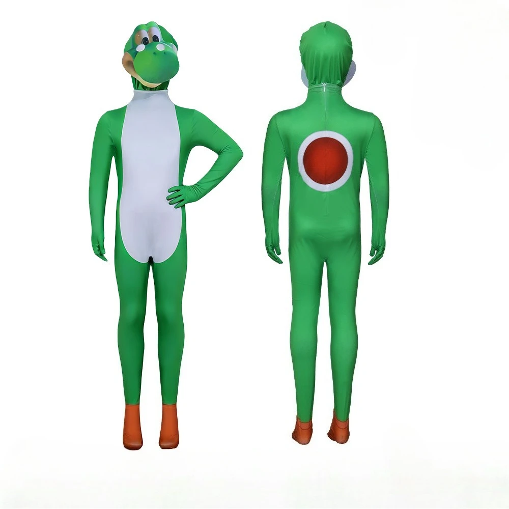 

Yoshi cosplay costume, green dinosaur jumpsuit with hood, for Halloween, parties, performances
