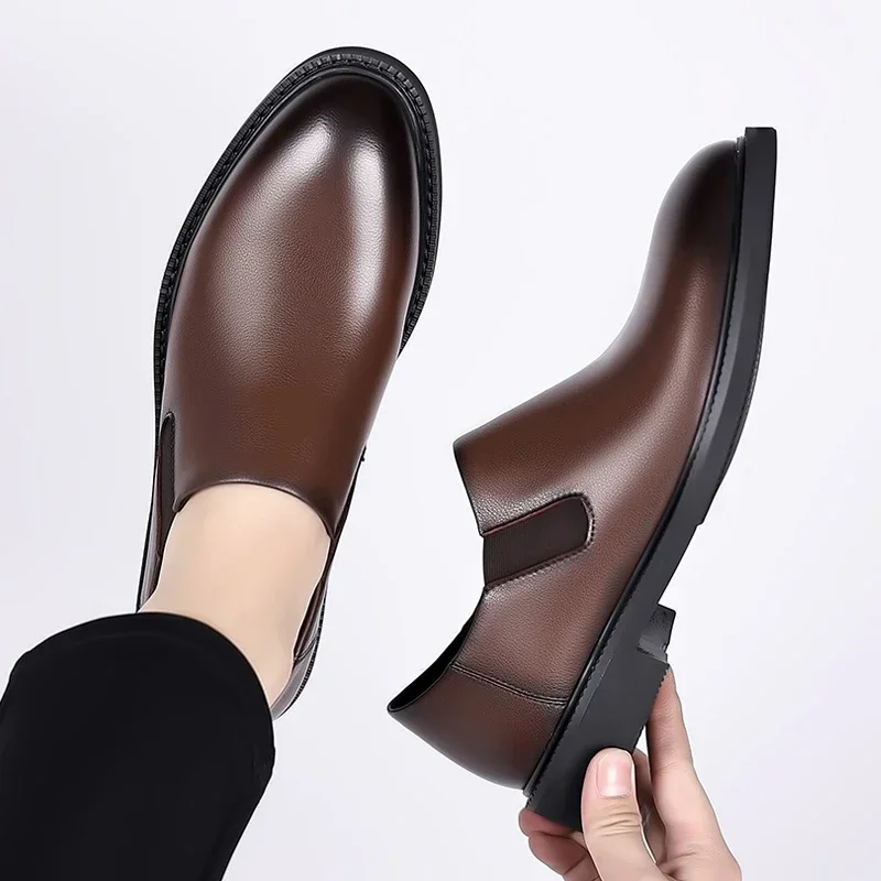 2023 Versatile Men\'s Shoes Outdoor Office Men\'s Casual Shoes Solid Pointed Toe Slip on Low-heeled Non Slip Fashion Leather Shoes