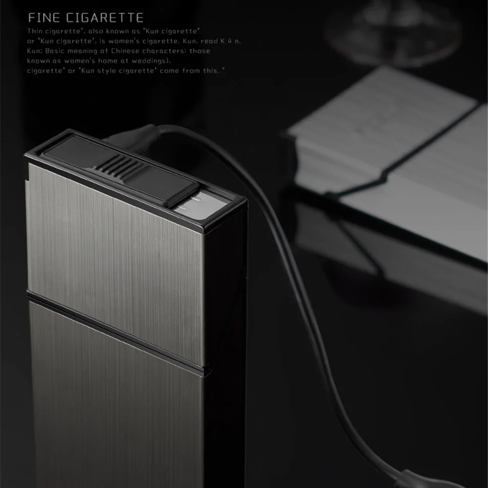 Fine Smoke Cigarette Case 20pcs Capacity Slim Cigarette Holder with USB Rechargeable Lighter Metal Cigarette Case Gift for Men