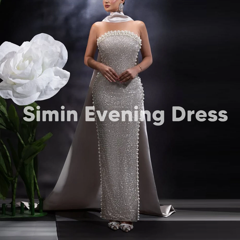 

Simin Women's Customized Sequins Pearls Strapless Evening Dresses Sleeveless With Ribbon Floor-Length Elegant Party Dresses 2025