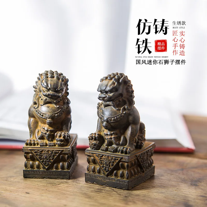 

Мини-китайский стиль, ржавчина, камень, лев, креативный офисный стол, небольшой орнамент, украшение, чай из смолы, пара для домашних животных