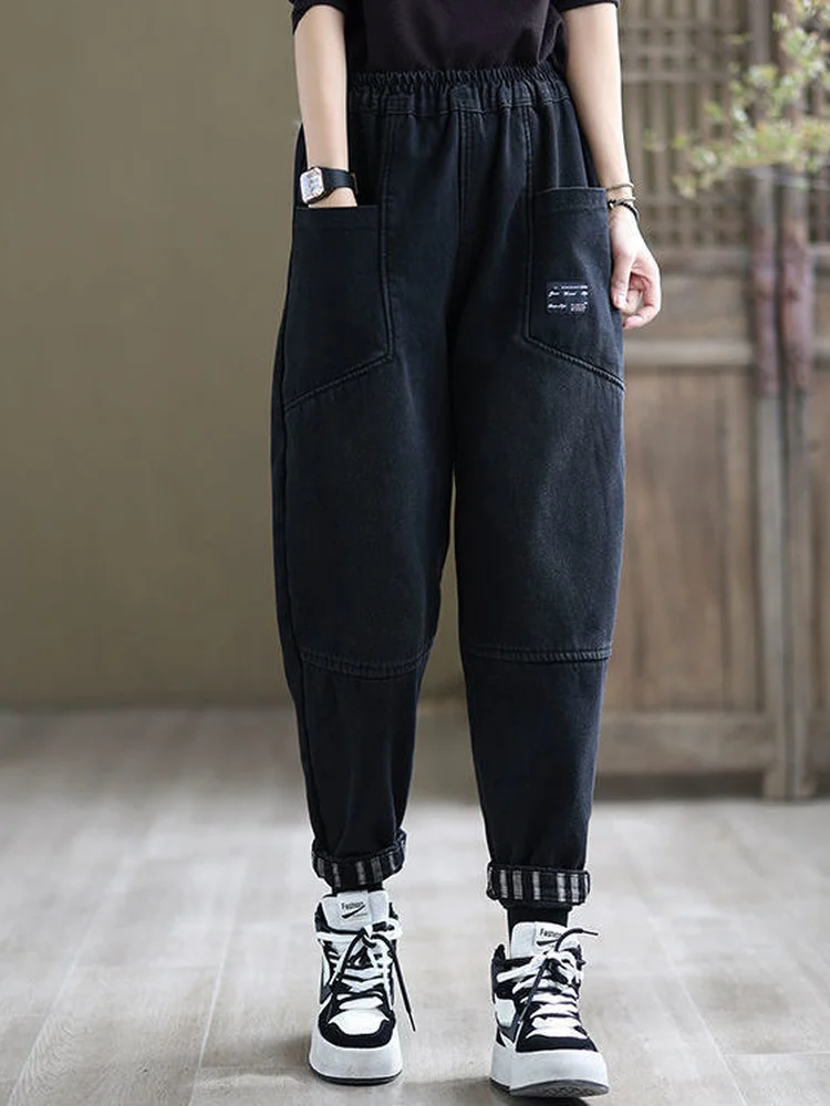 

Женские джинсы-харлан больших размеров с флисовой подкладкой, высокой талией, эластичным поясом, утепленные, повседневные, винтажные, для зимы