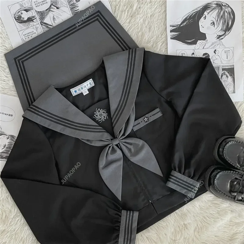 Uniforme scolaire japonais Style Ins, uniforme d'étudiant pour jeunes femmes, jupe plissée noire, taille élastique, jeu de rôle féminin japonais