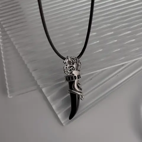 남성용 빈티지 가죽 로프 체인 늑대 치아 펜던트 목걸이, 동물 목걸이, 힙합 쥬얼리 액세서리 선물