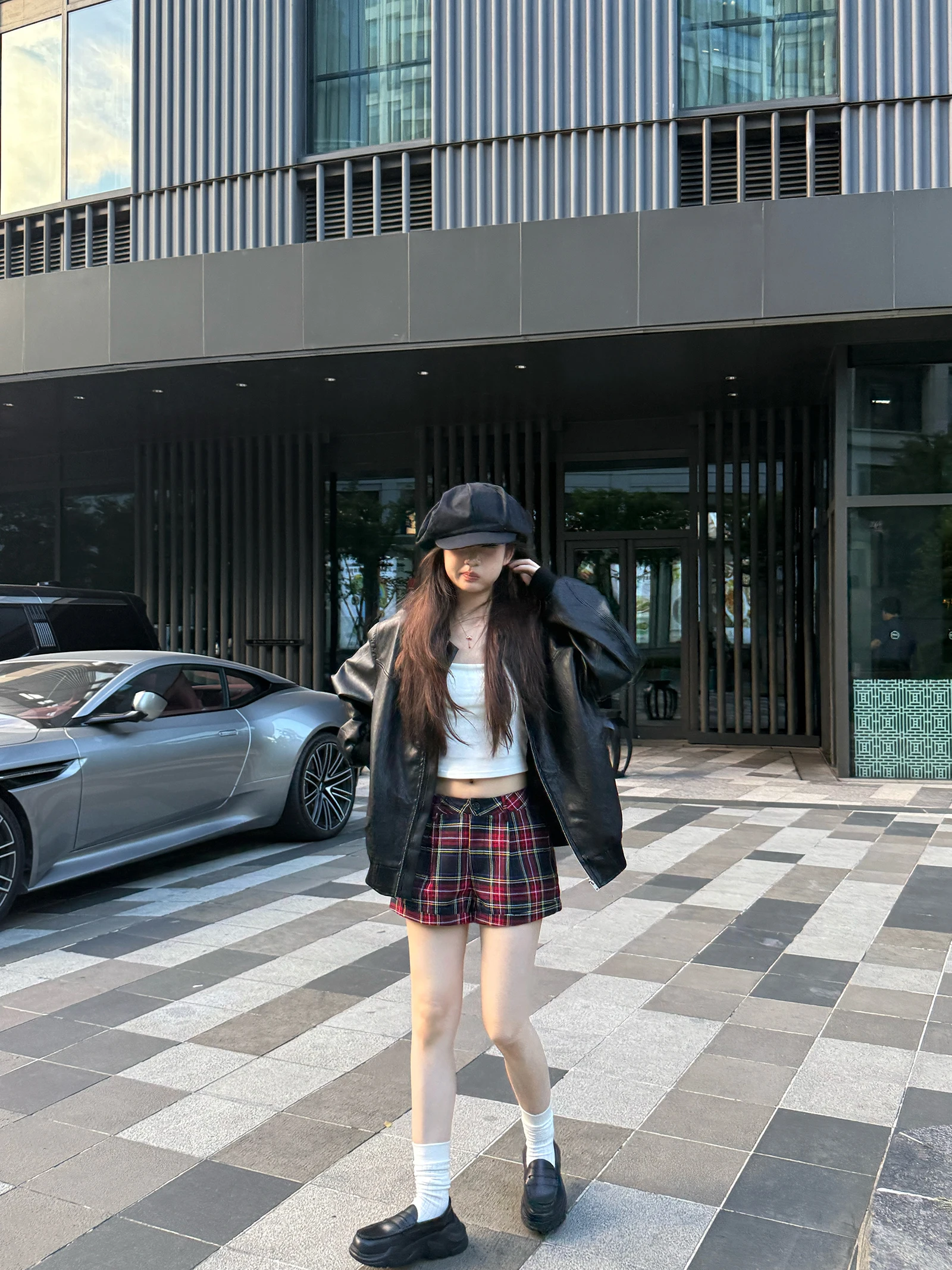 Casual Loose Women's Jaet Bla Collar Patchwork Early Autumn Leather Coat Outerwear Faionable American Sle ort Coat