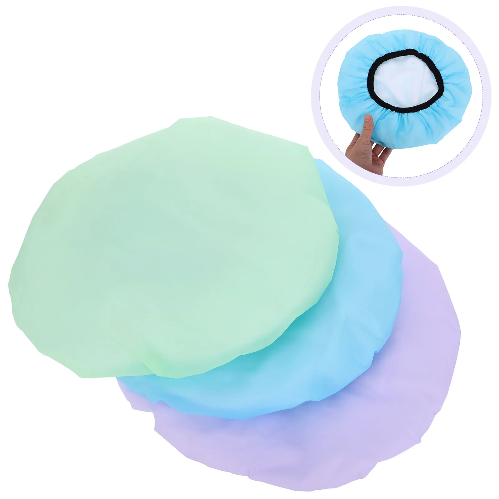 

3pcs Waterproof Shower Cap Dual Layer Pe Exterior Elastic Bath Hat For Long Hair Dreadlocks Braids Reusable Hair Protection Cap