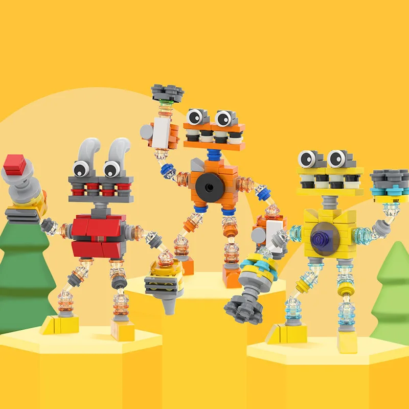 MOC Monster Model Bouwstenen Sets Creatieve Gemonteerde Muziek Robot Cartoon Monster Koor Spel Bakstenen Speelgoed Kinderen Verjaardagscadeau